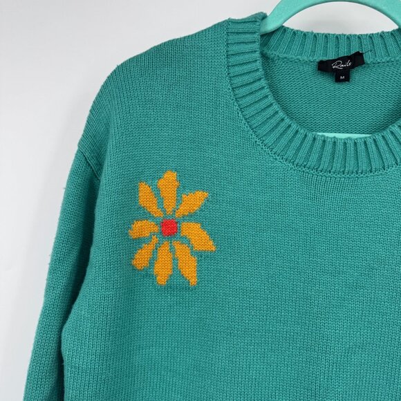 Rails Zoey Multi Flowers Crewneck Sweater Womens Medium M Green Wool Blend Pullo - Picture 3 of 9